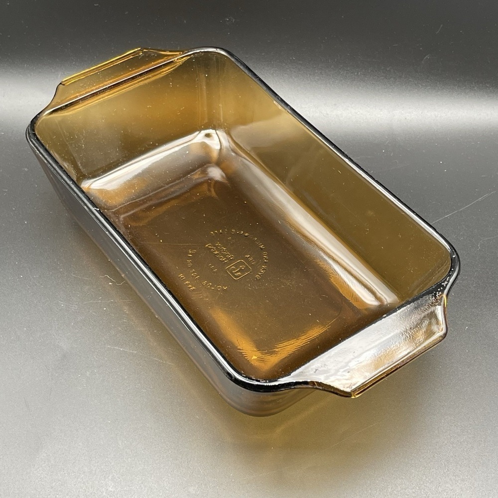 Anchor Hocking Amber Glass Loaf Pan 1 Quart 441 Vintage Bakeware 5x9 Made in USA
